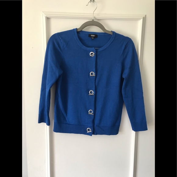 Premise 80’s Style Metal Rivet Closure Blue Nautical Cardigan Coastal Granny - Picture 14 of 16